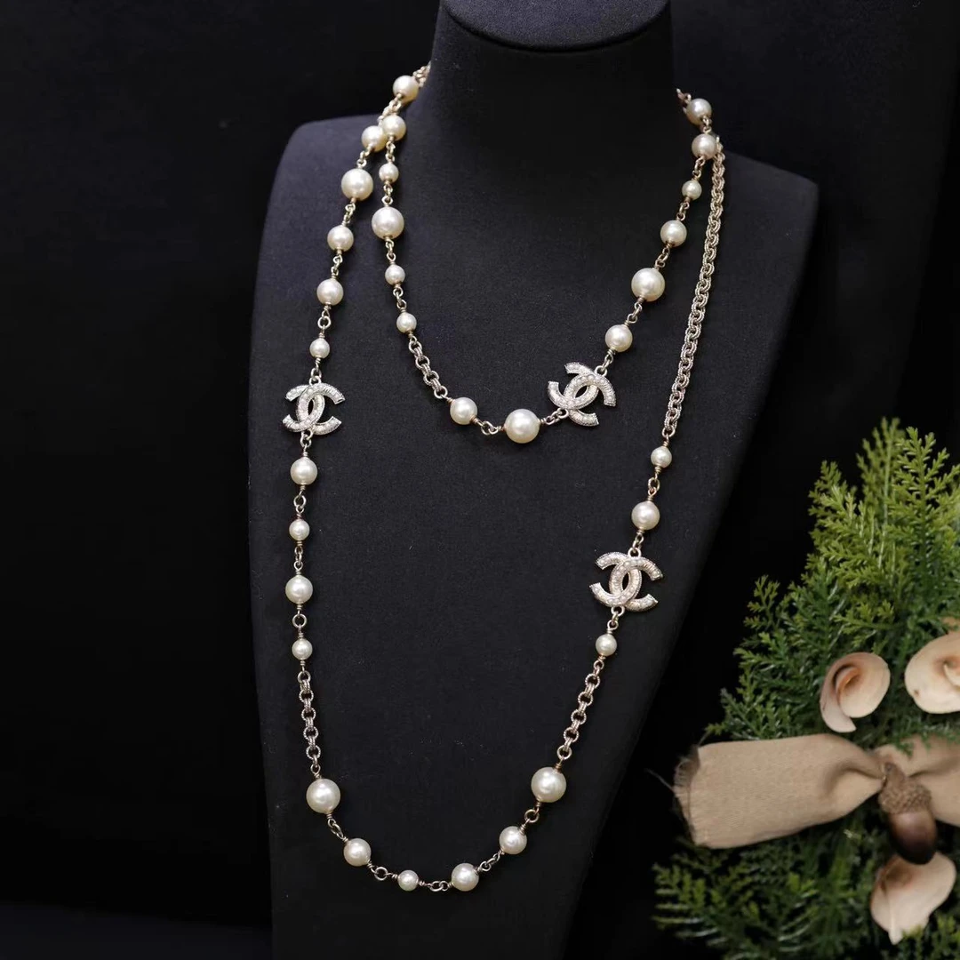未使用 Chanel/香奈儿 3双C双层长款珍珠项链毛衣链 05592