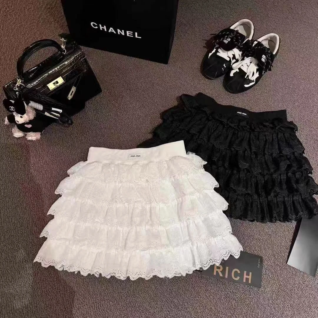 爱尚【芭蕾少女白色蕾丝短裙】2025设计感高腰显瘦蛋糕半身短裙