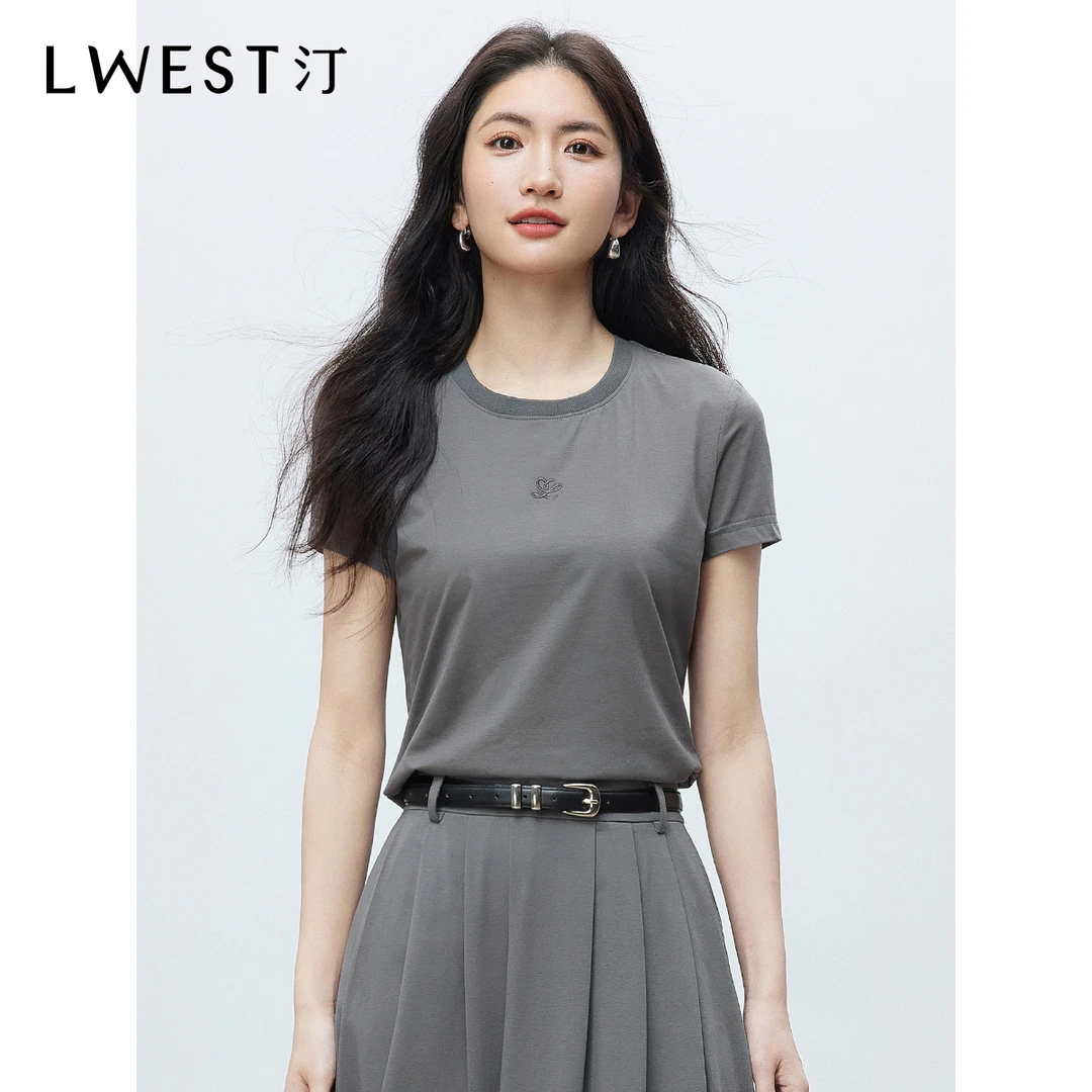 【商场同款】朗文斯汀时尚气质纯色刺绣短袖上衣DTYT5204B07050