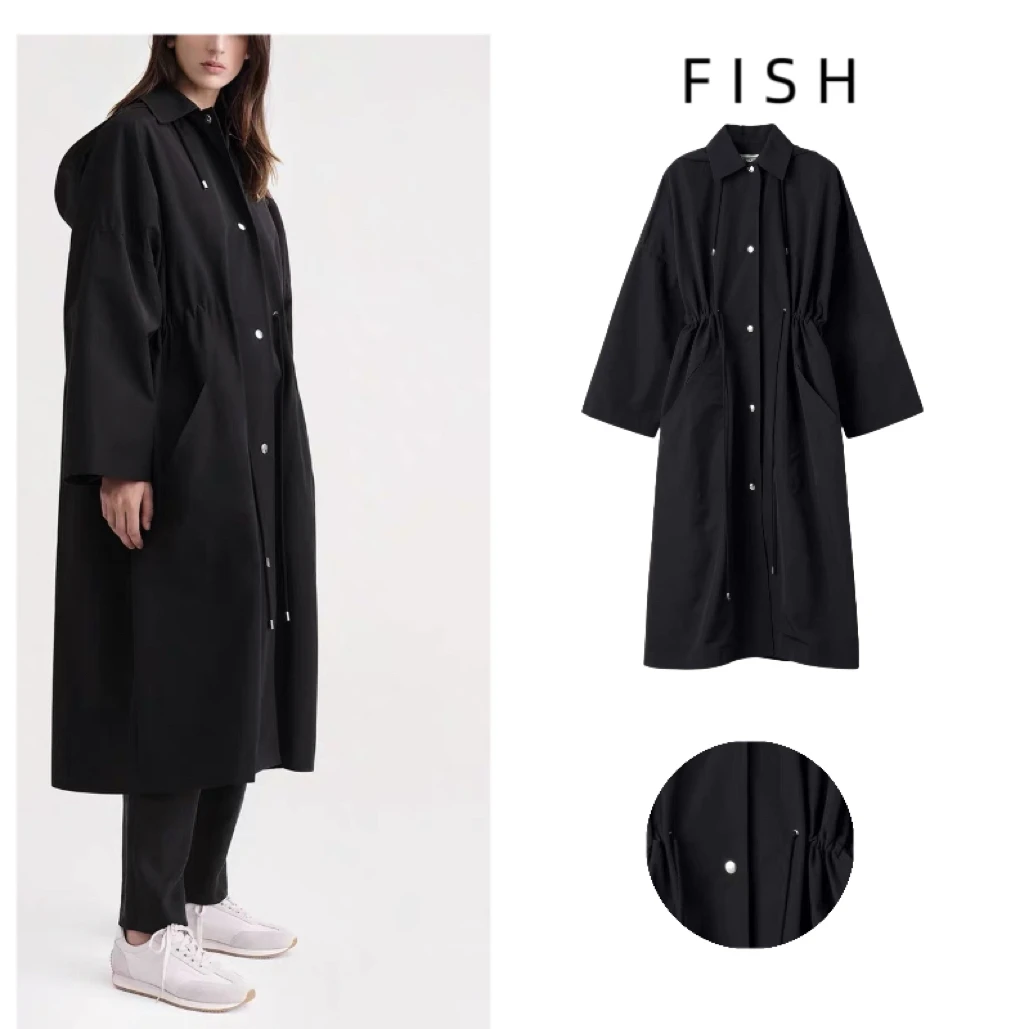 FISH【权利】设计师品牌专柜 极简大牌欧美走秀款长风衣老钱风穿搭
