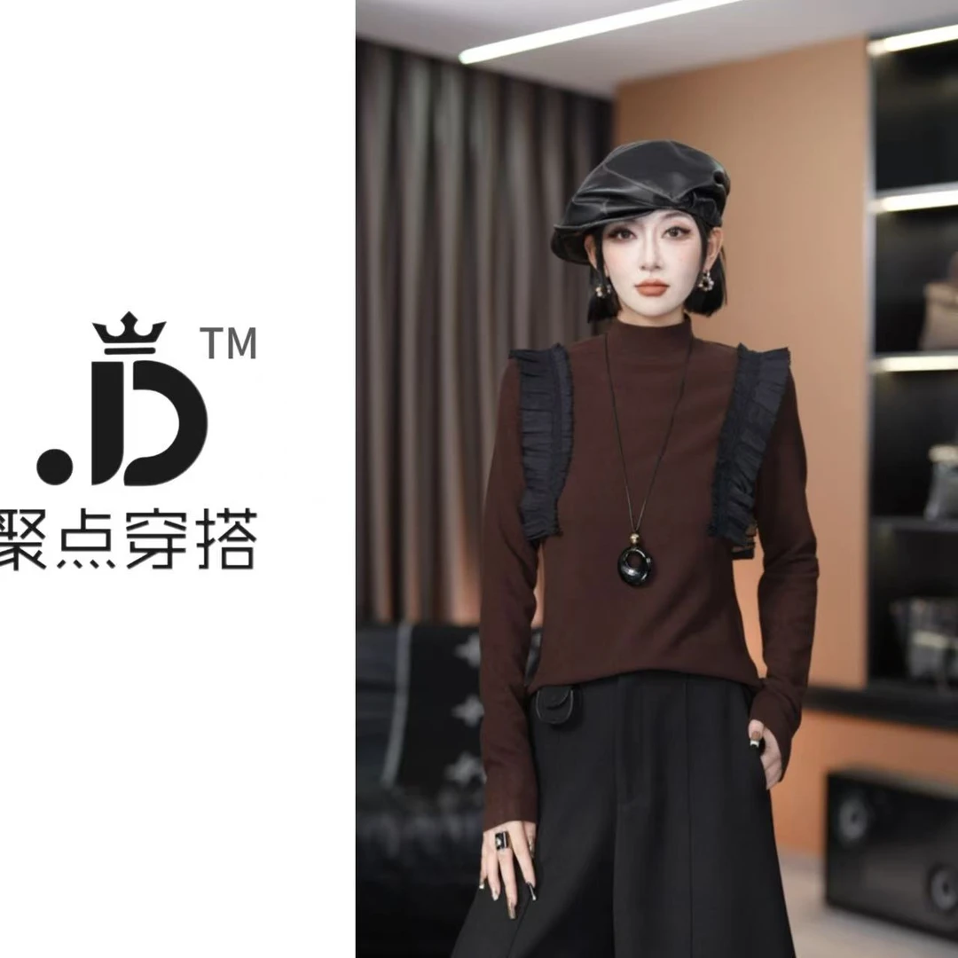 JUDIAN-【柏林花事】袖口木耳边针织衫上衣8jd00503