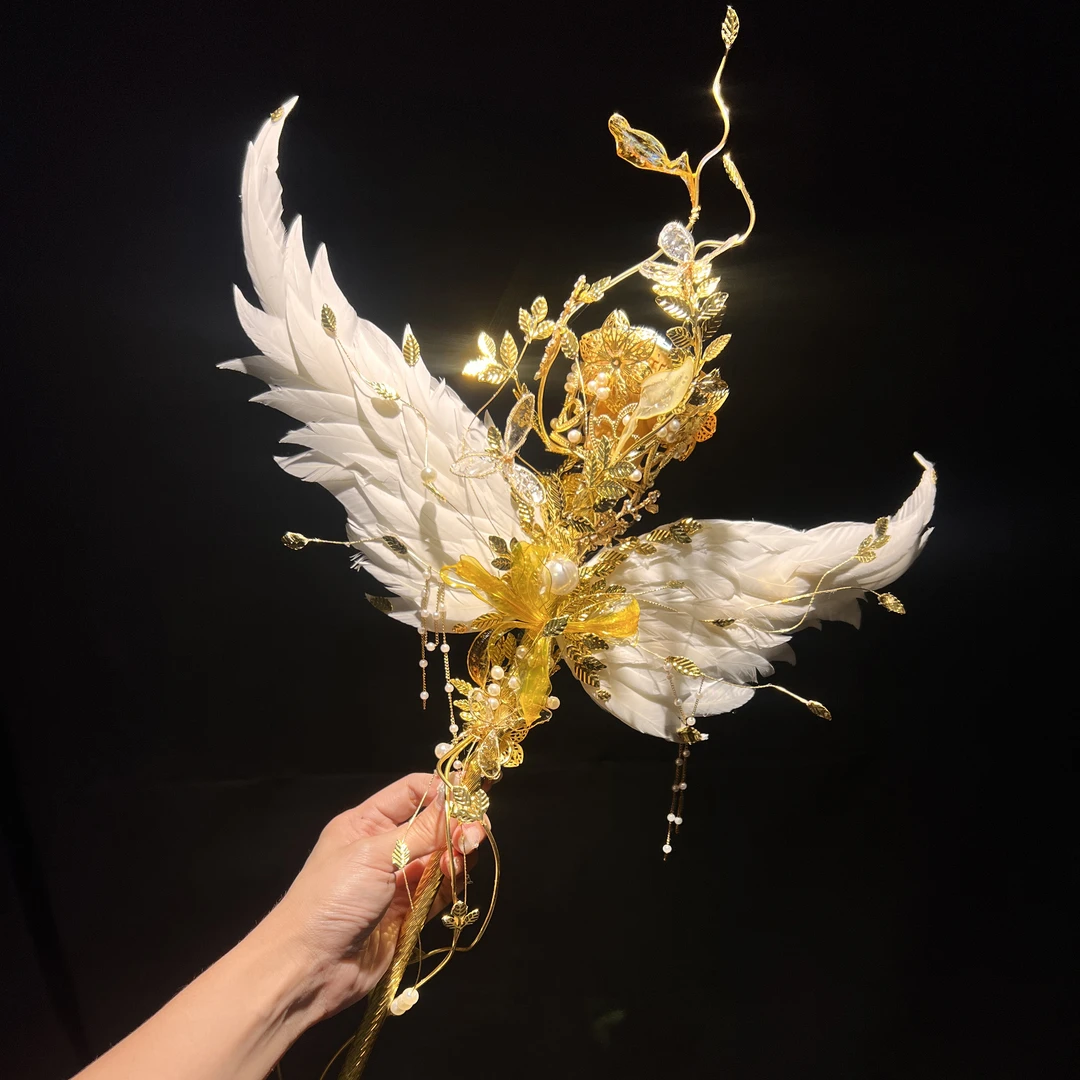 江梦原创[天使之翼]西式权杖手捧花金色新娘捧花婚礼手工结婚礼物