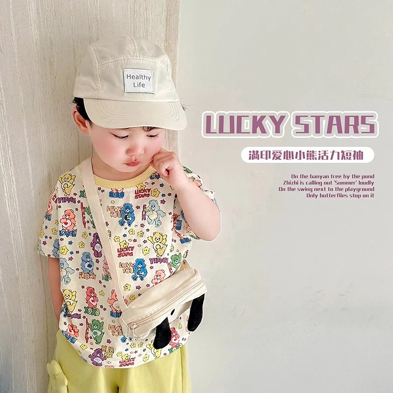 【清仓】可爱童装2025夏季新款男童满印熊熊短袖儿童度假风半袖