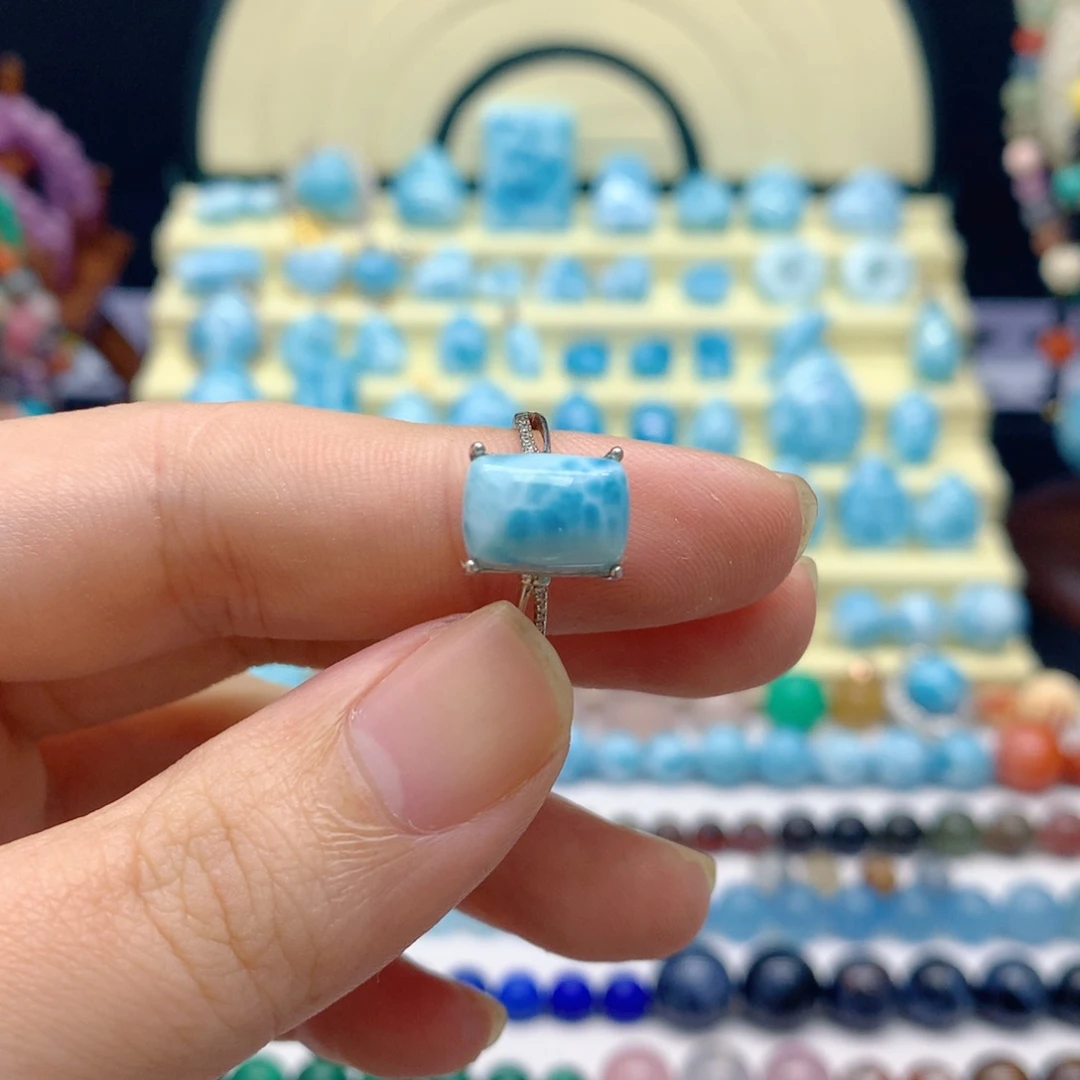 针钠钙石（海纹石）银S925镶嵌戒指