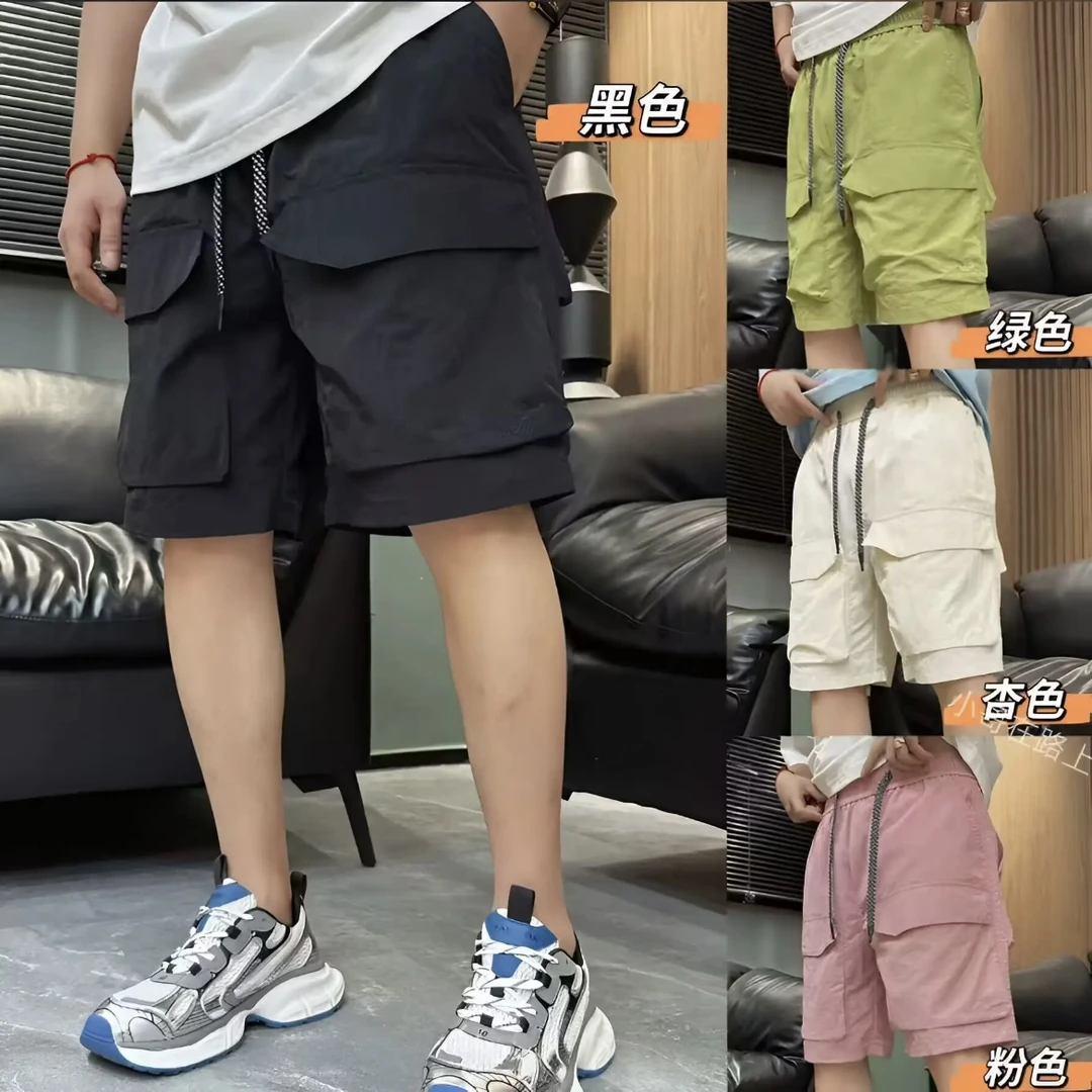夏季美式薄款透气工装大口袋短裤男时尚潮流拼接痞帅休闲五分裤