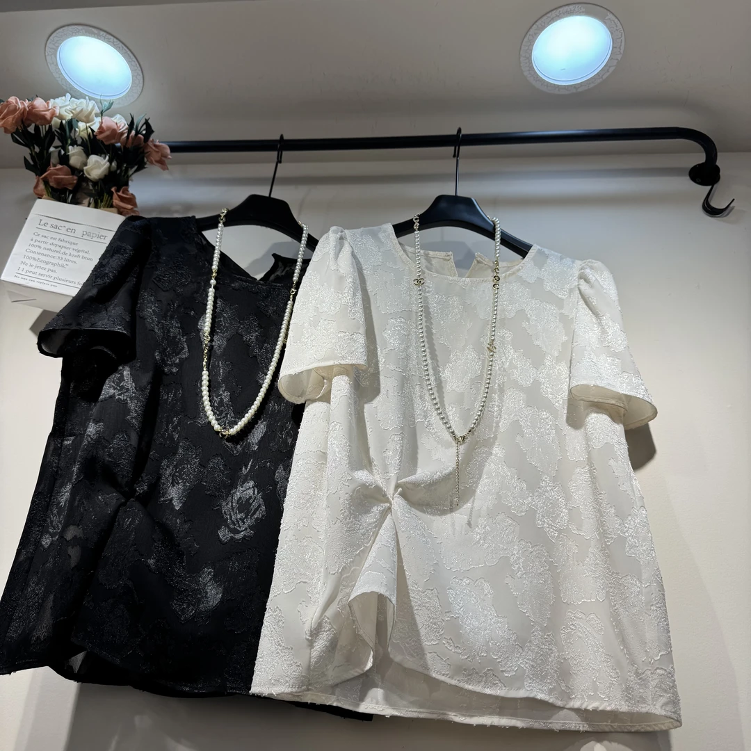 【丽正】2025年夏季新款轻奢风印花气质百搭高级感休闲上衣