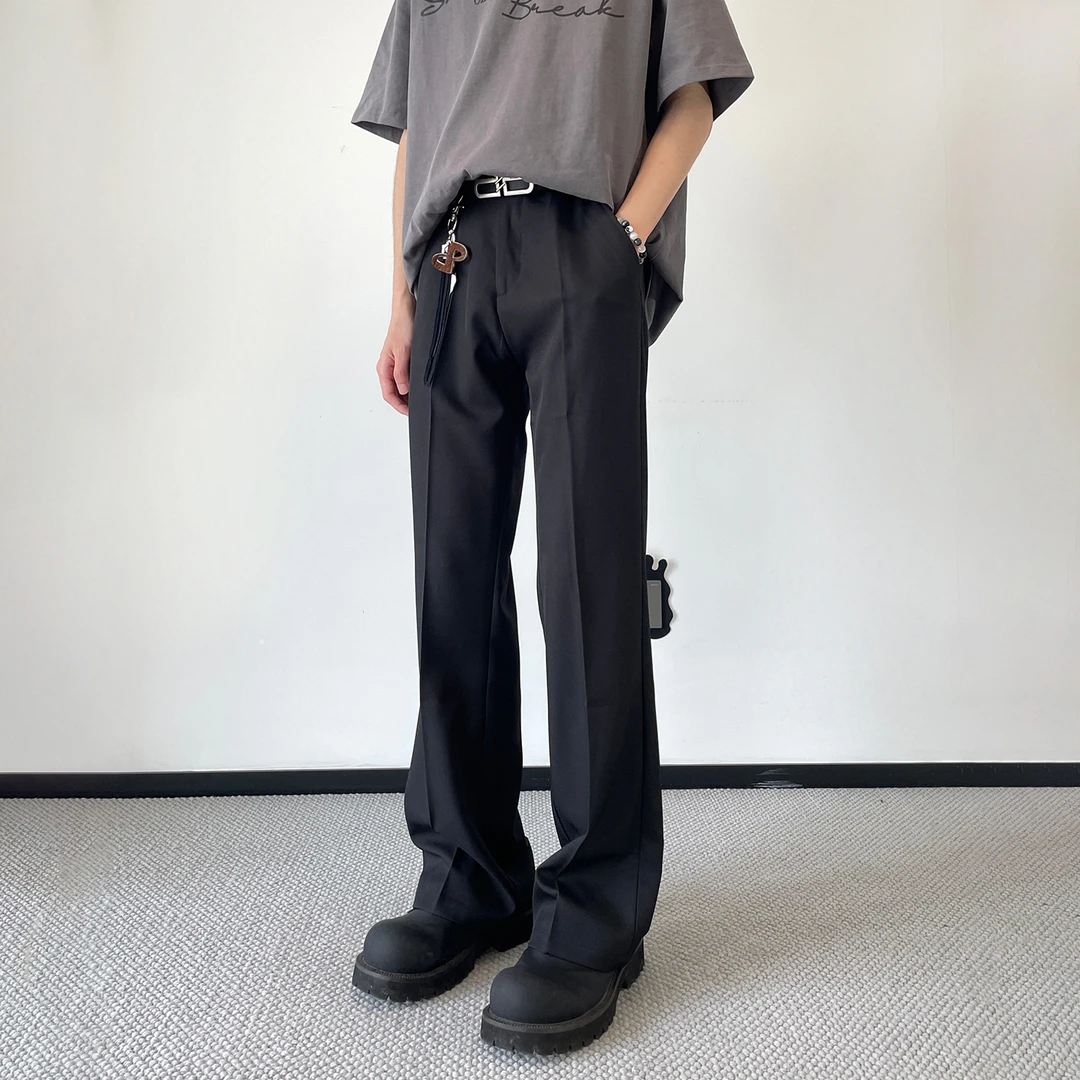 2025春秋新款美式微喇西装裤cleanfit垂坠感高级感微喇黑色西裤男