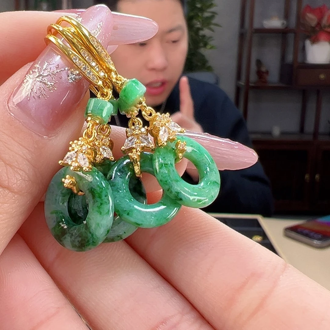 翡翠耳饰银S925镶嵌多样性发货一副