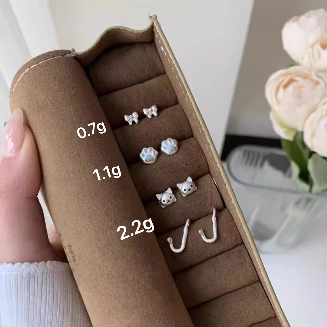 足银耳饰 纯银足银精致999耳钉Kitty雪花耳环四叶草耳钉小众轻奢