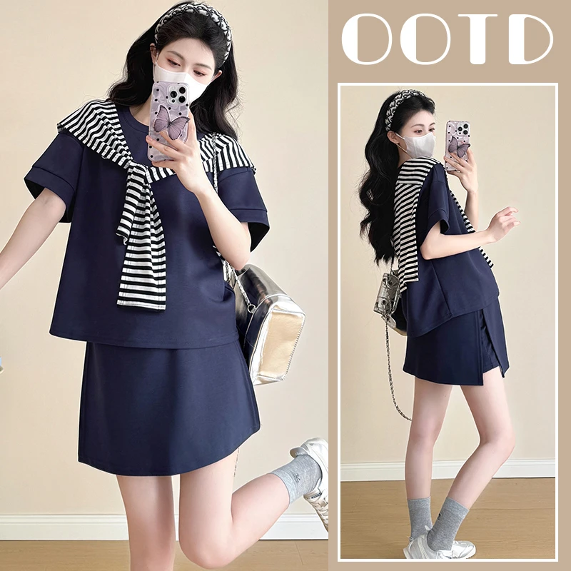 孕妇套装短袖时尚洋气遮肚子宽松夏季新品宽松小个子短裙夏装新款