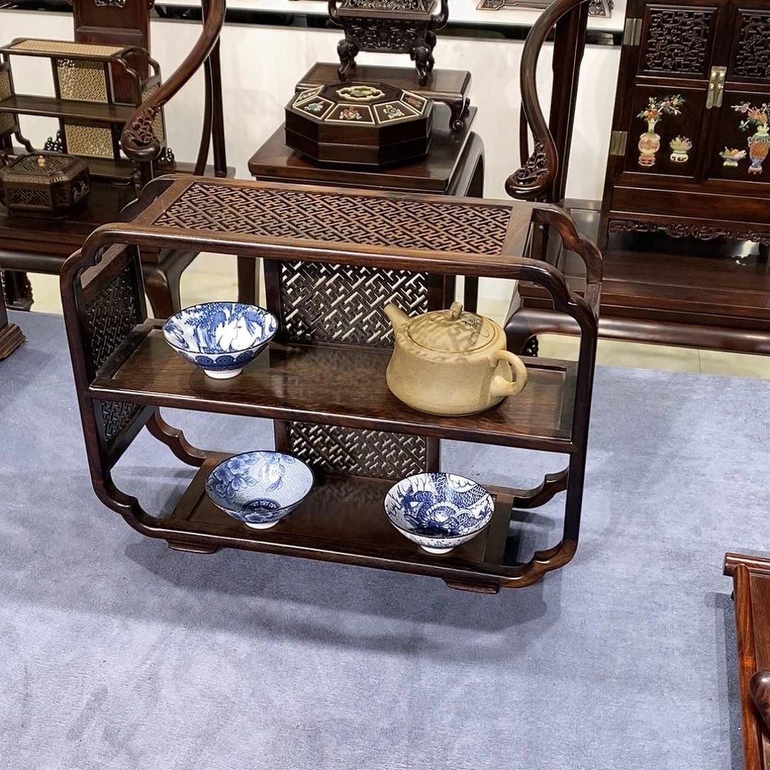 红酸枝木类成套家具呜*哈茶架子
