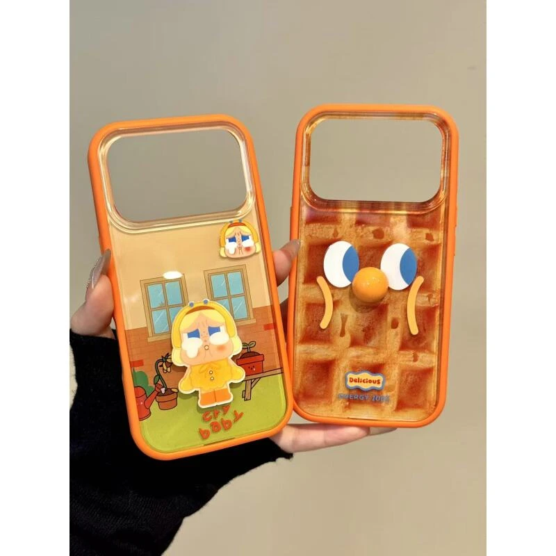 卡通橙款华夫饼与哭泣女孩适用iphone17prom苹果16promax手机壳15