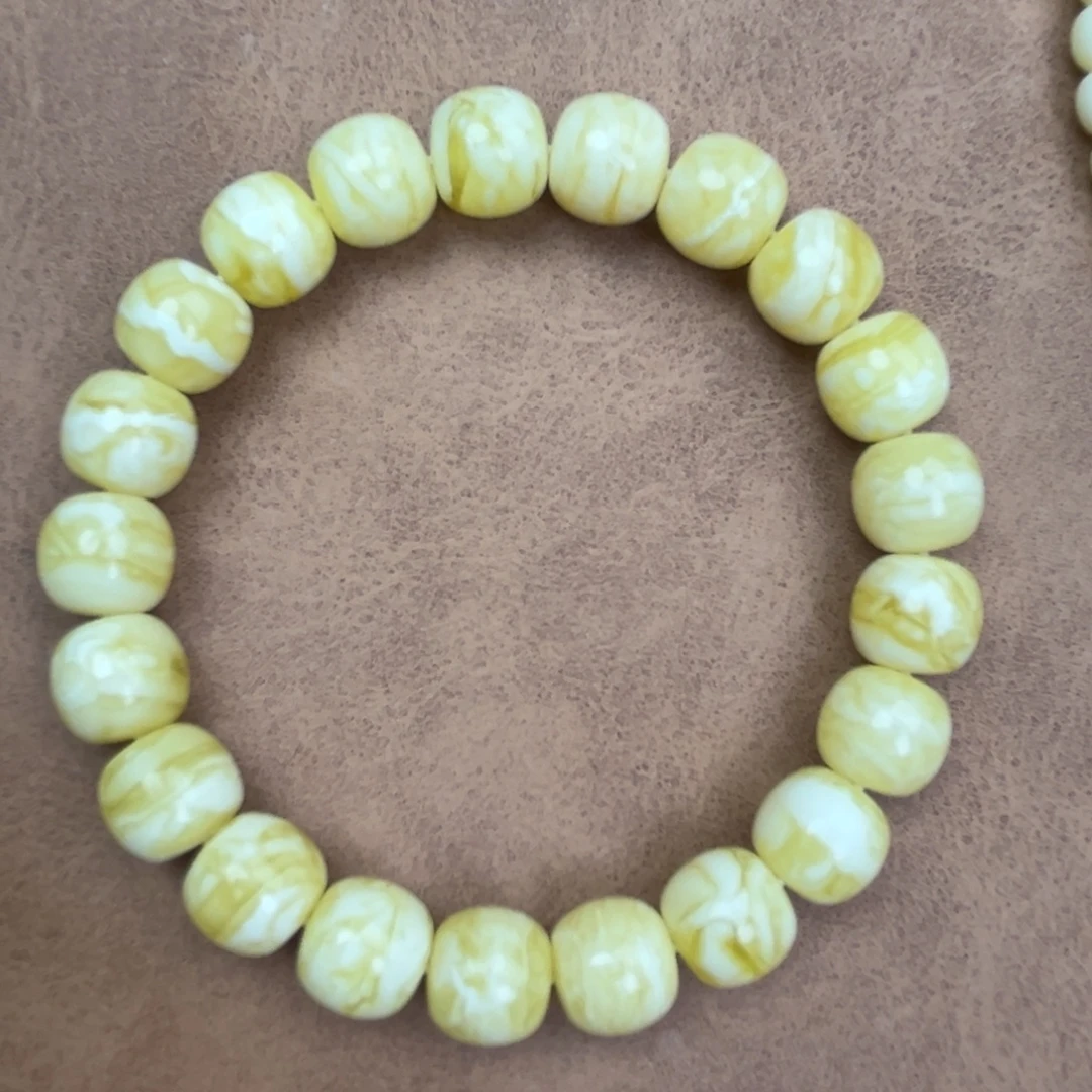 蜜蜡未镶嵌手串俄料同料瓷白花虎皮11*10.2腕口18+