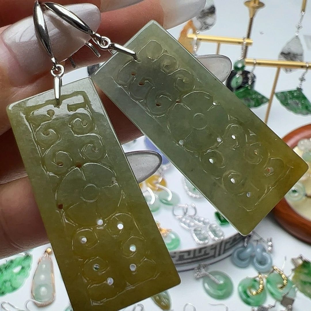 翡翠银S925镶嵌耳饰天然缅甸A货翡翠