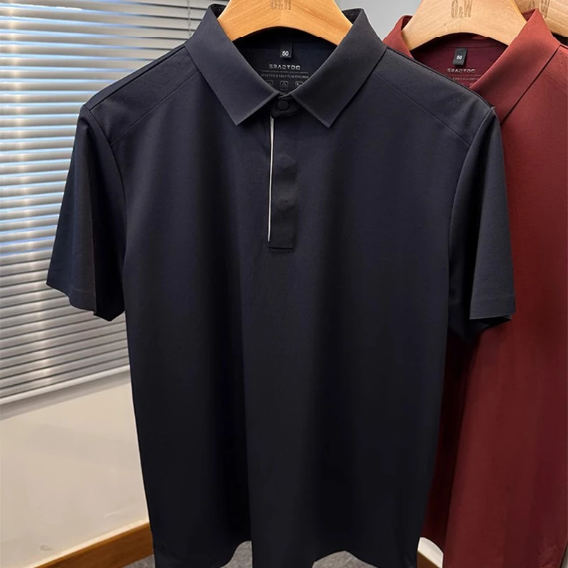 大码300斤高端冰丝短袖t恤男士2025新款商务休闲polo衫衬衫领夏装