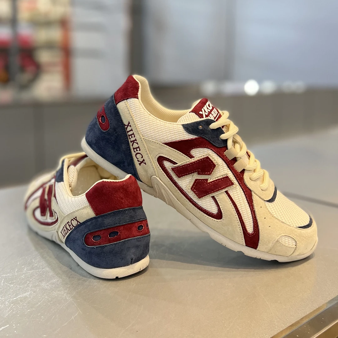 EAEOVNI男鞋年秋季新款休闲鞋男皮网拼接透气防滑耐磨阿甘鞋