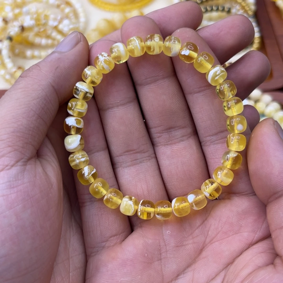 未镶嵌琥珀手链蜜蜡7.7mm金瓷白