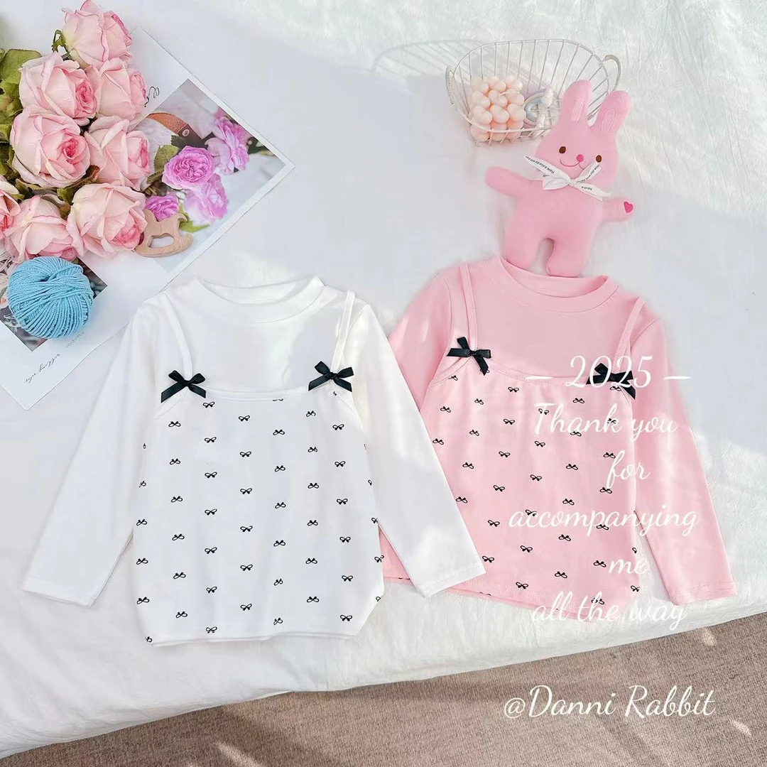 *2025春款来袭+百搭设计感*儿童蝴蝶结假两件打底衫 D-A35