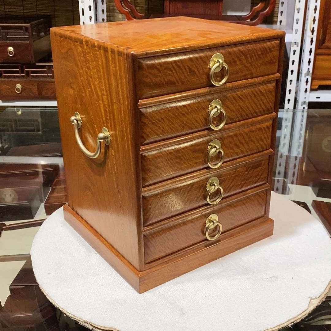 大果紫檀（缅甸花梨）独板五屉箱26/25/33