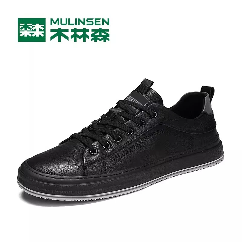 木林森男鞋2025新款平板鞋夏季黑色真皮软面商务休闲工作皮鞋潮鞋
