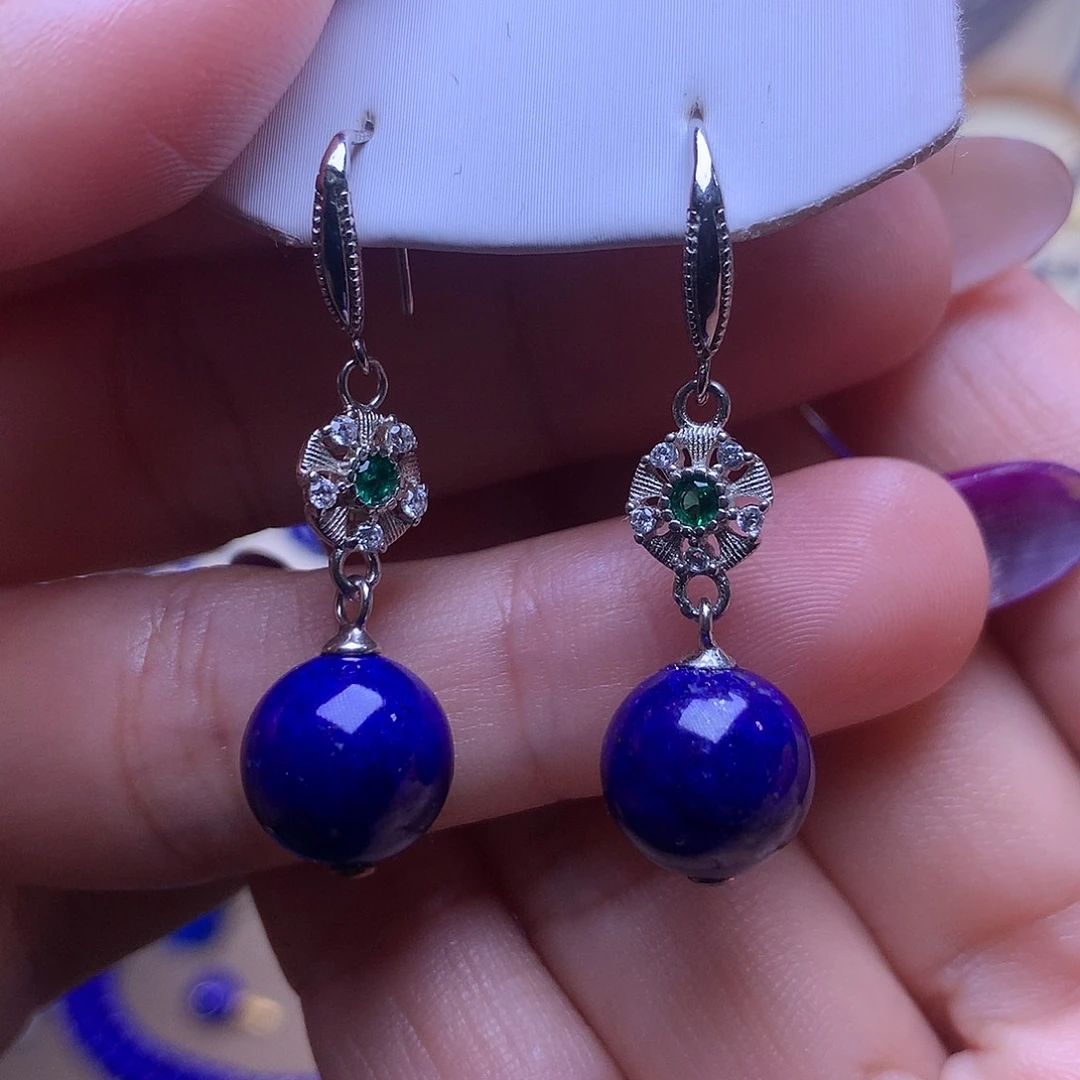 青金石银S925镶嵌耳饰10.6m