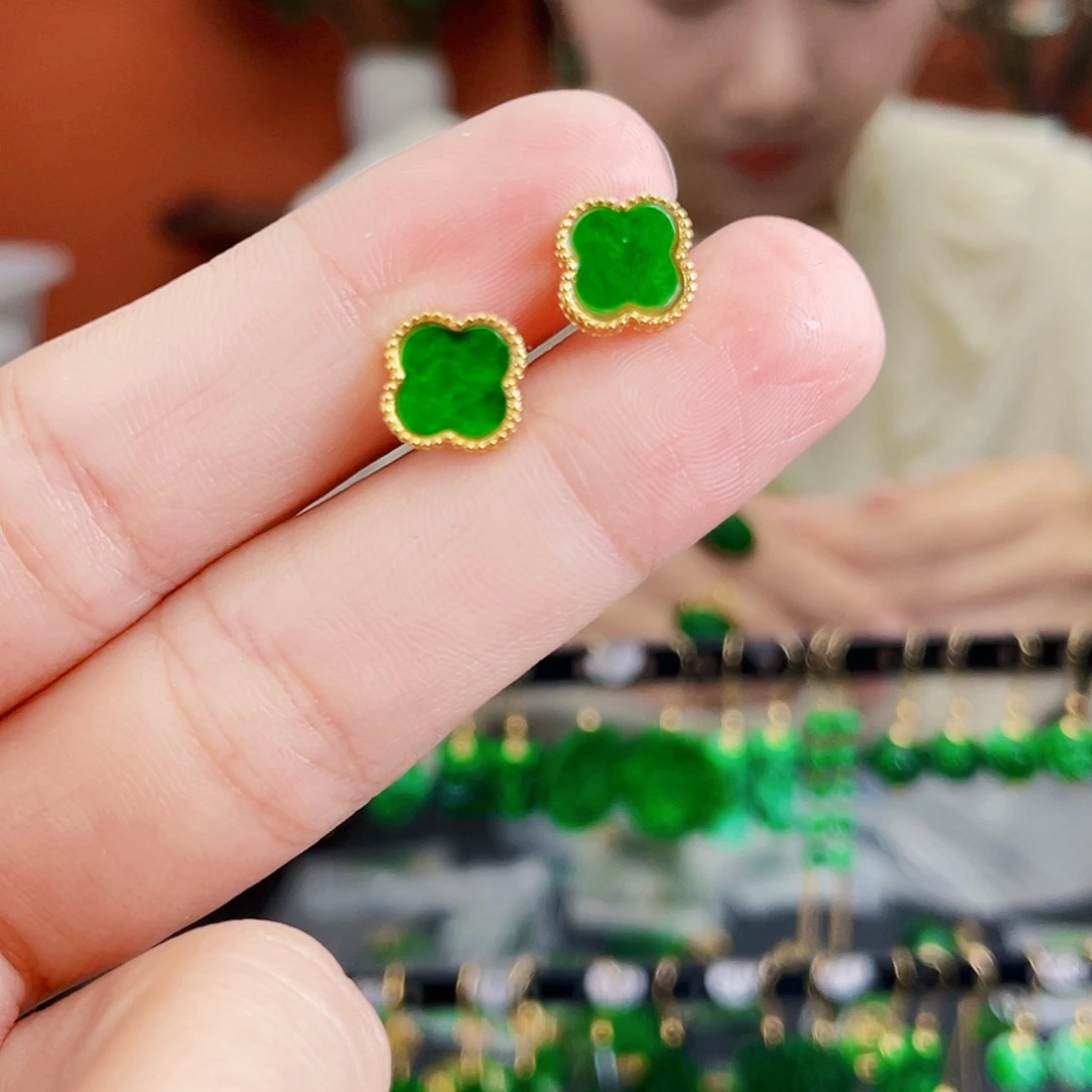 翡翠银S925镶嵌耳饰