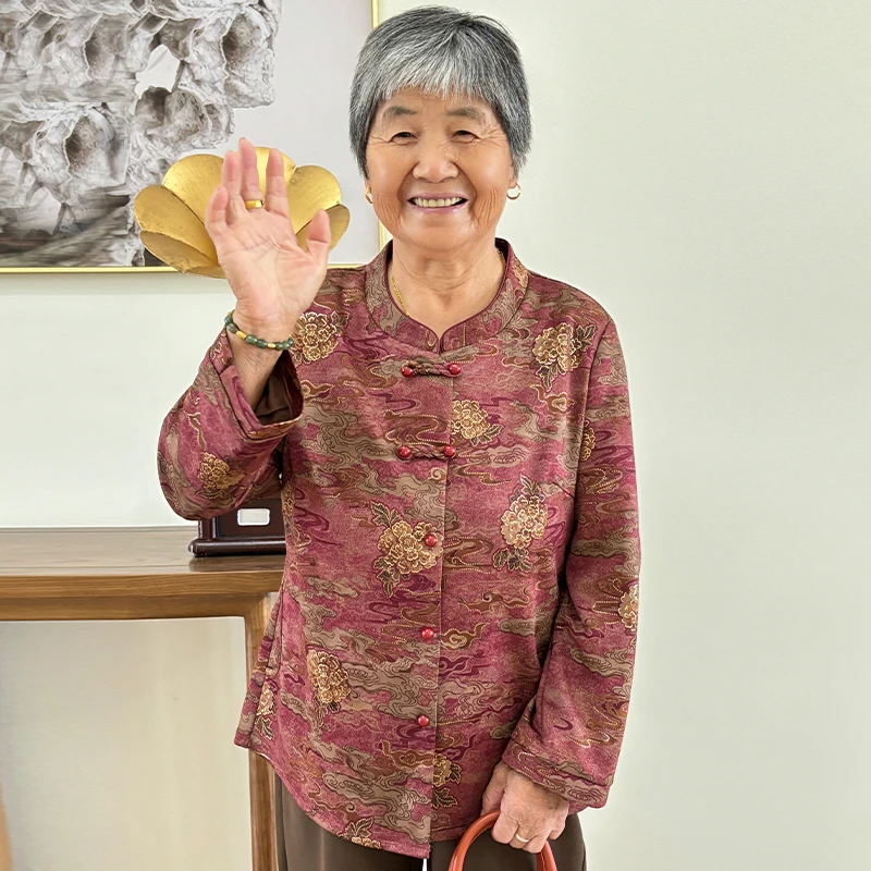 奶奶装秋装女气质长袖衬衫中老年妈妈秋季新款老太太薄款洋气外套