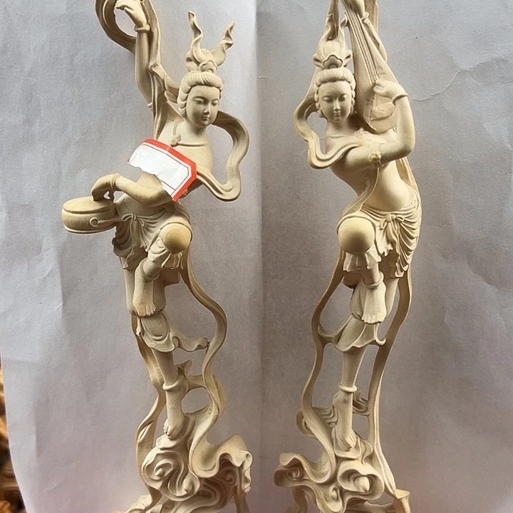 黄杨木敦煌飞天23cm一对摆件