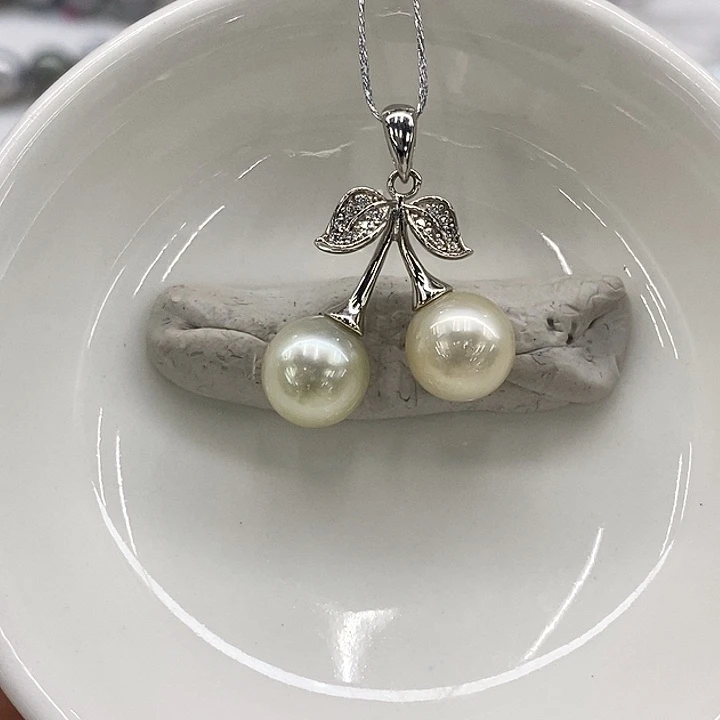 银S925镶嵌海水珍珠吊坠(不含链)金珠8-9mm
