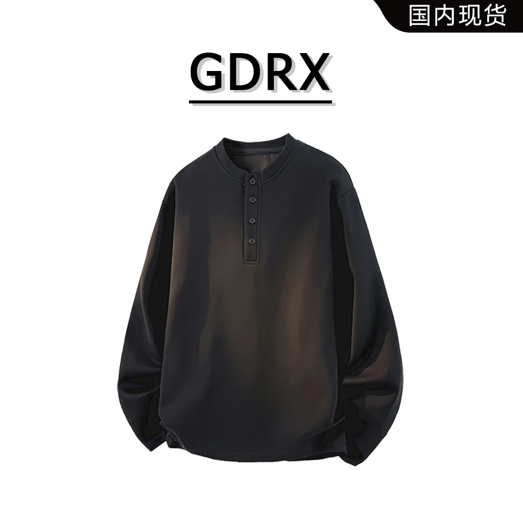 GDRX日系轻复古长袖T恤男2025秋季新款慵懒风纯色宽松大码打底衫