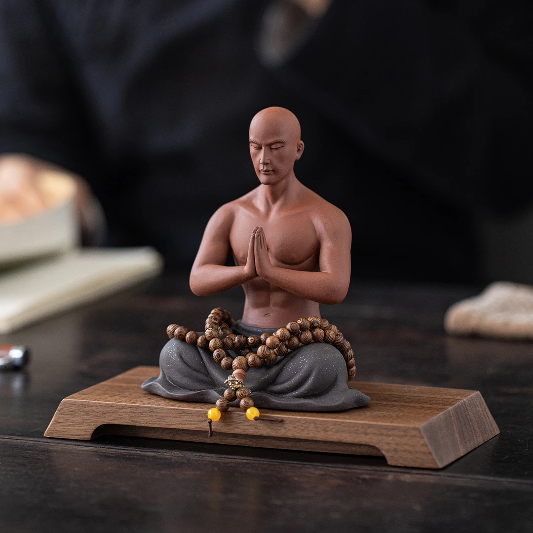 中式禅意小和尚茶宠摆件家居国风茶室博古架紫砂人物装饰品摆设