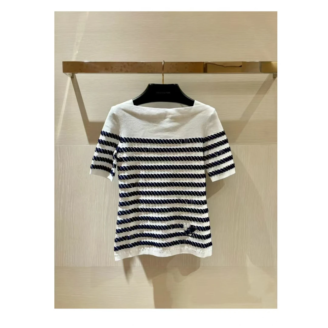 499 马上户口绞花横条纹针织短袖