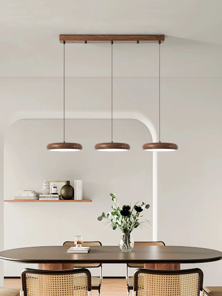 复古风法式中古风小餐吊全光谱飞盘吊灯胡桃木纹极简灯具灯饰全套