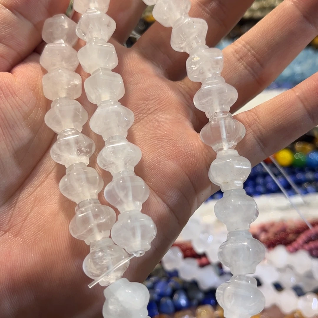 合金玛瑙/玉髓珠宝半成品白水晶雕刻灯笼一条13mm
