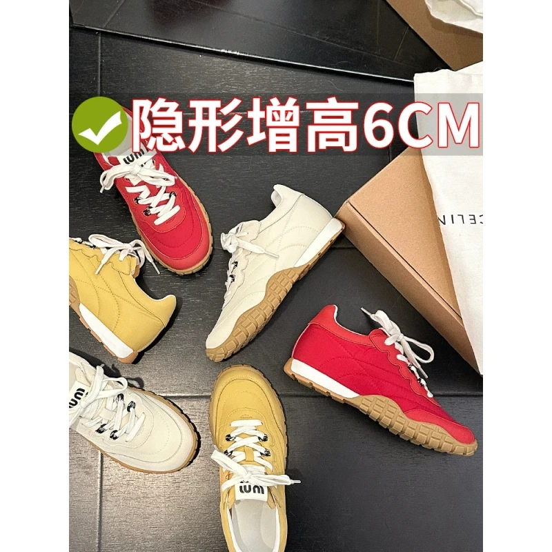 德训鞋女鞋2025春季新款内增高鞋子厚底阿甘鞋小白运动鞋休闲板鞋