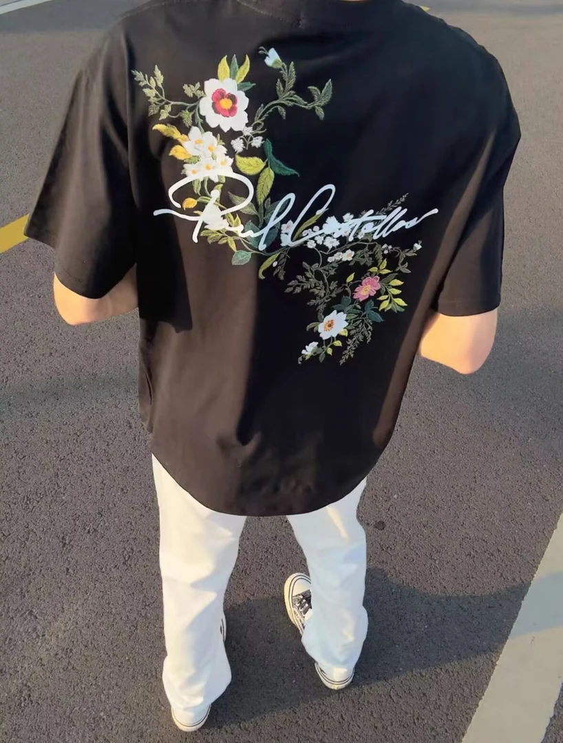 美式重磅纯棉刺绣短袖潮牌高街宽松型T恤休闲时尚ins风潮流半袖