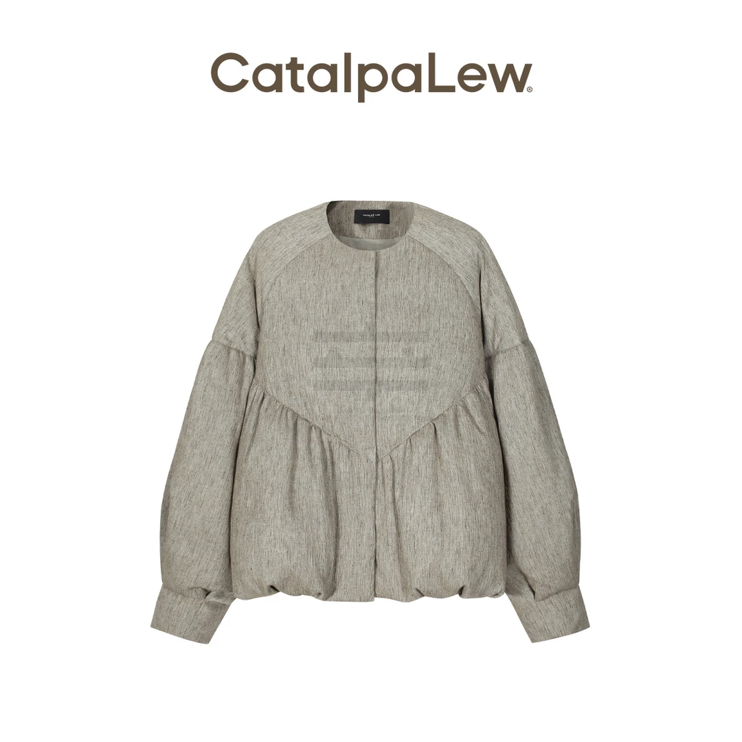 CatalpaLew「石上苔」墟生美学亚麻绗缝道袍式羽绒外套#C53590