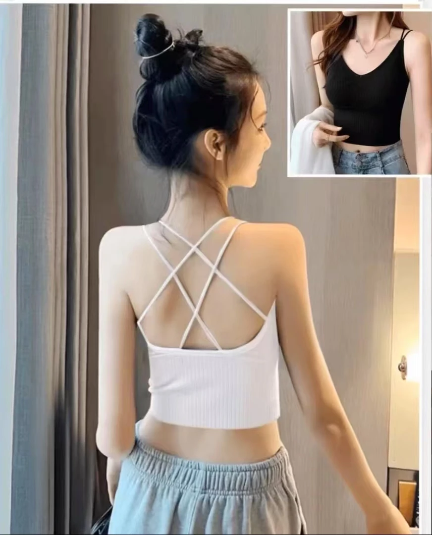 2025夏季新款吊带背心聚拢显大百搭辣妹交叉美背可外穿内搭A