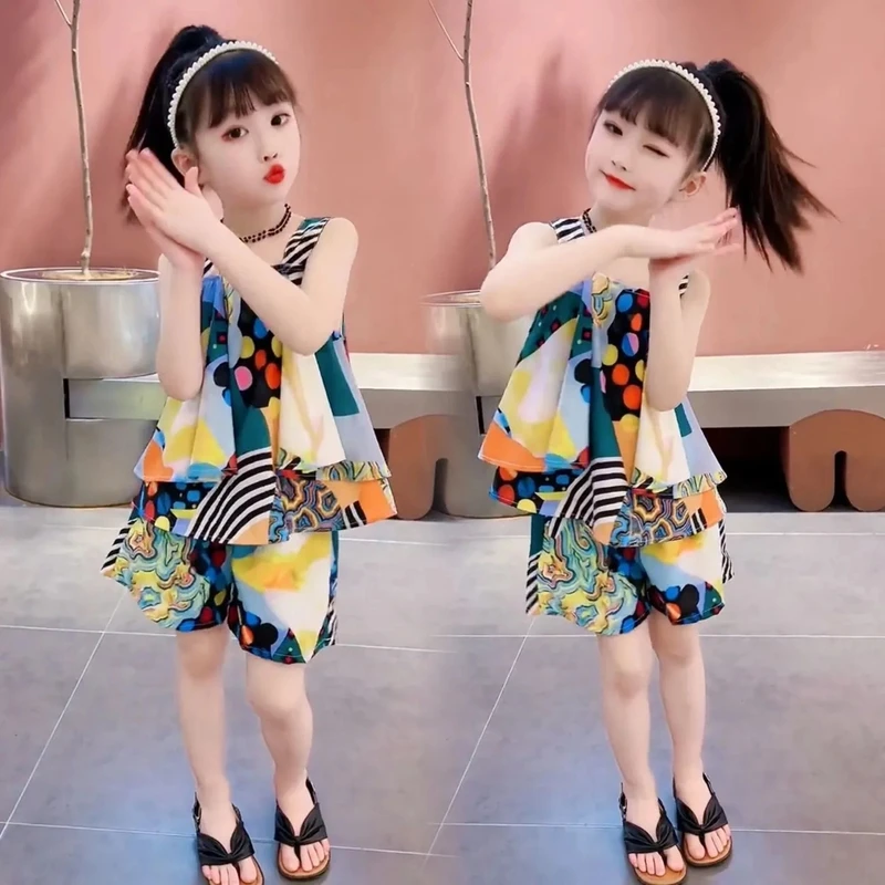 儿童夏季套装女童短裤夏装吊带两件套2025新款洋气小女孩网红衣服