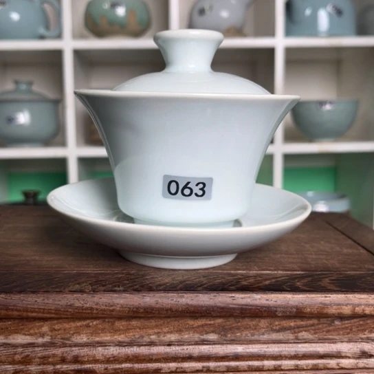 杯063月白釉马蹄三才盖碗微瑕福利款裸发