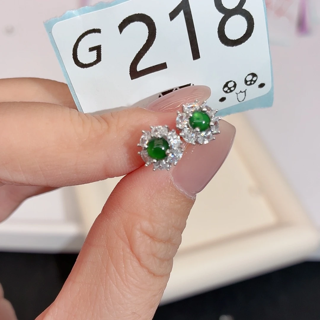 翡翠银S925镶嵌耳饰