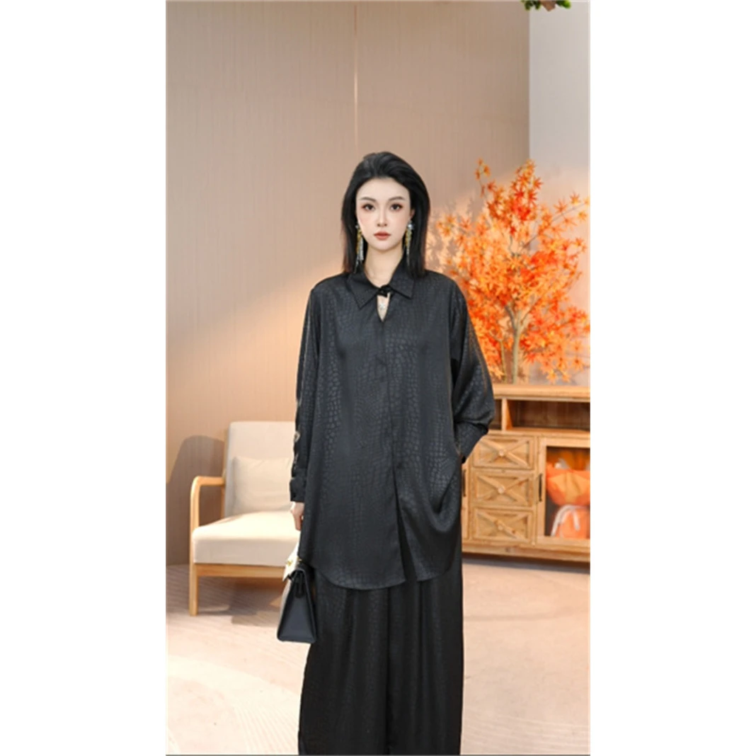 春季新品【暮光】高级感纹理长袖上衣宽松裤子大码套装-9999#