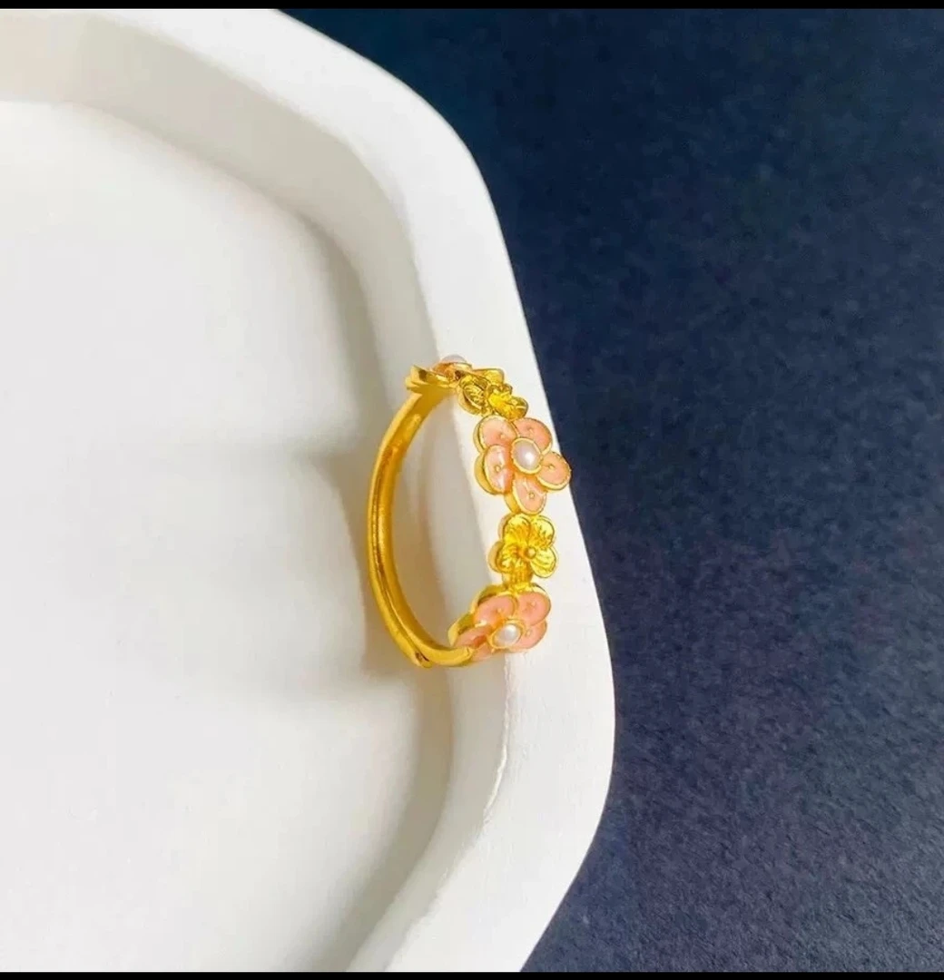 铜合金戒指 珐琅彩桃花戒指气质轻奢时尚简约镶嵌精致可爱小众