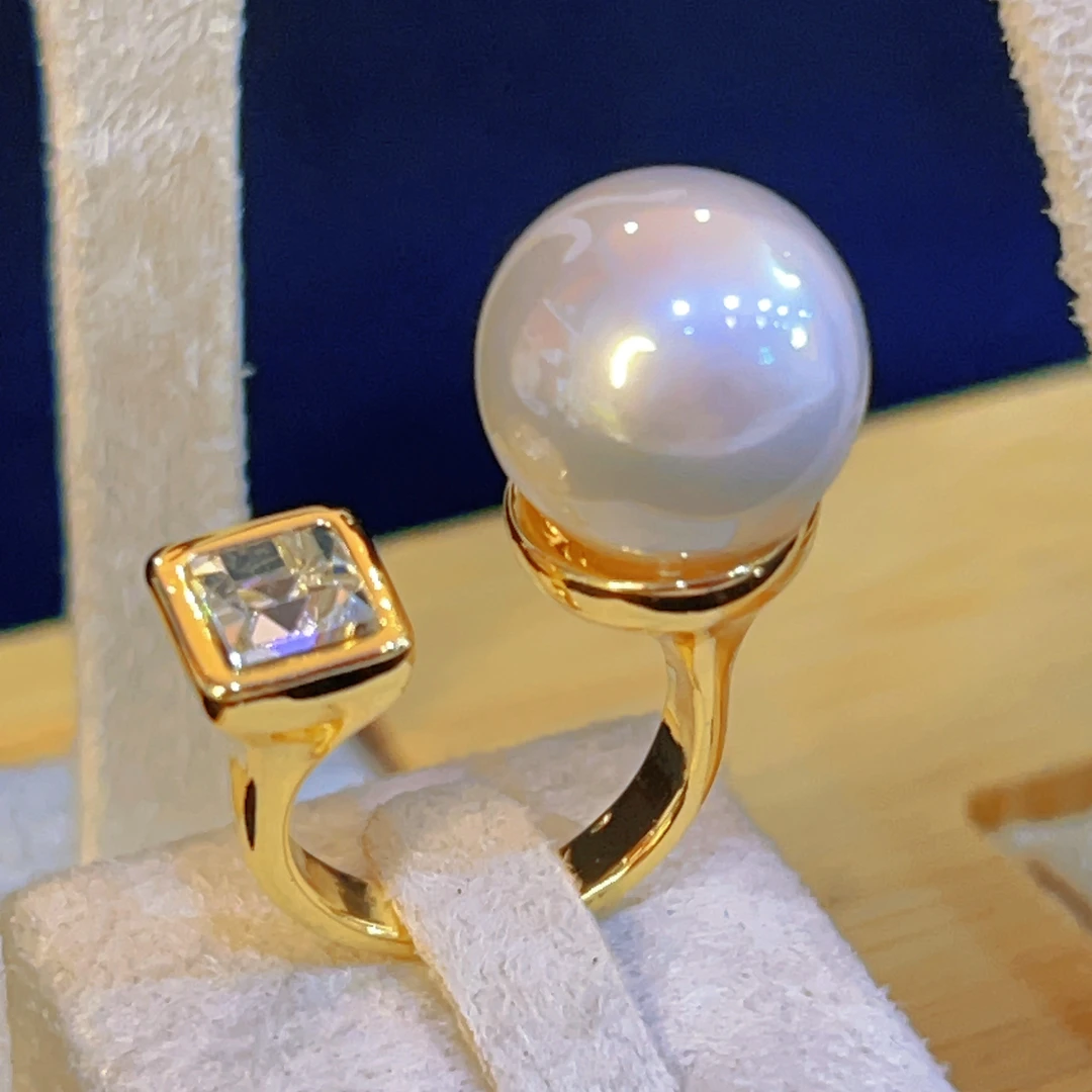 铜合金仿珍珠戒指 哈尼西牧时尚华丽戒指#0008361