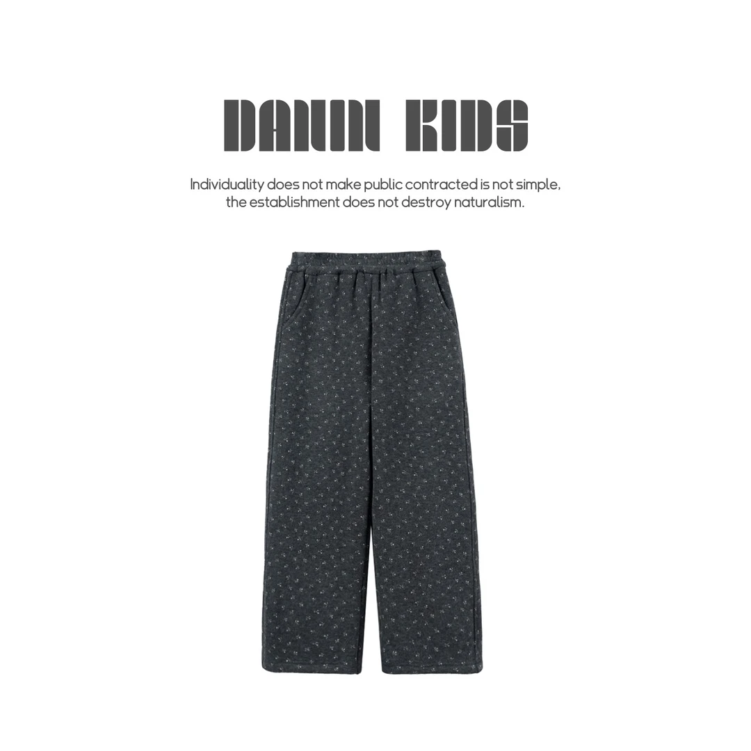 嗒囜【花园漫步】密密绒 加绒厚款女童秋冬装直筒宽松呢料休闲裤子