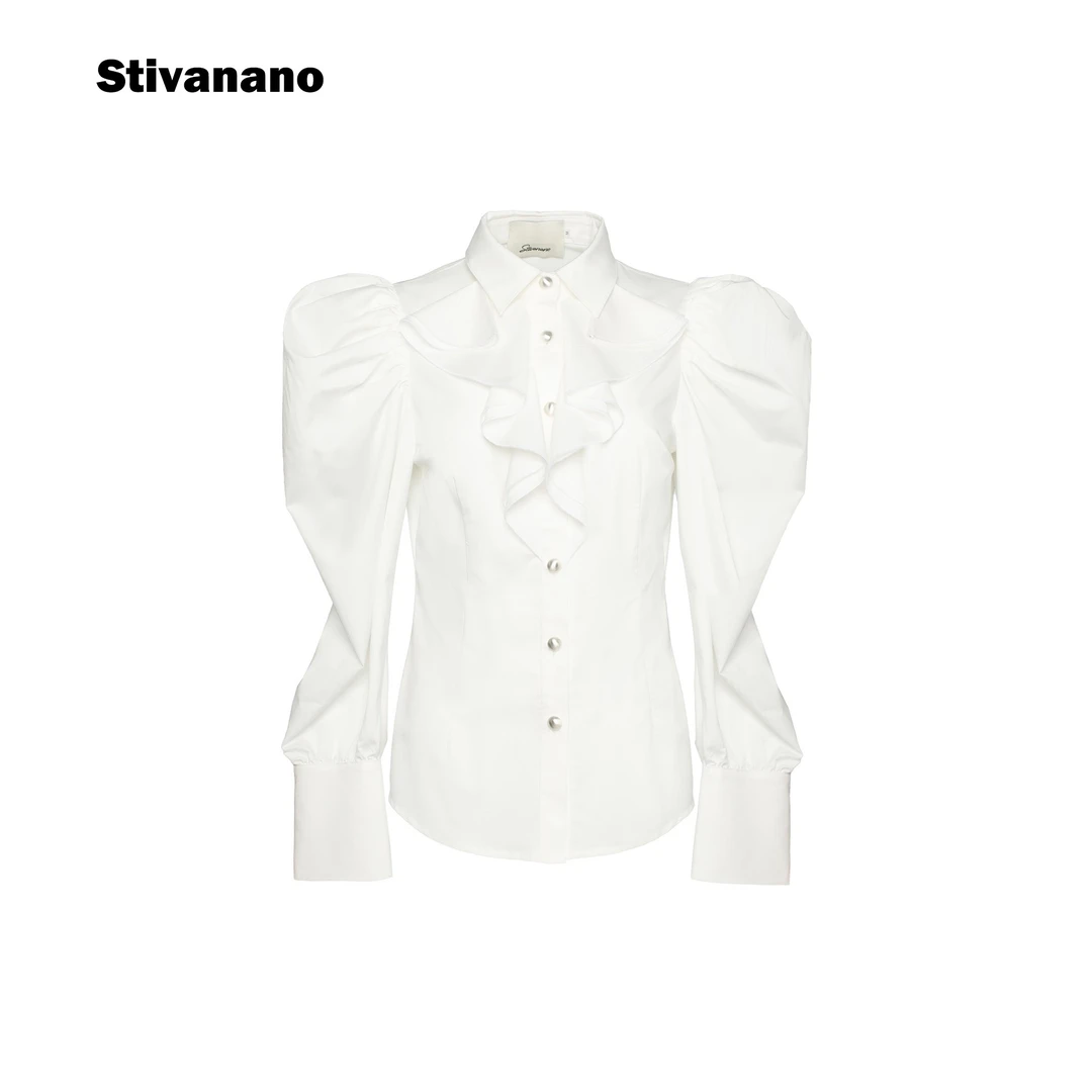 Stivanano法式荷叶领羊腿袖衬衫