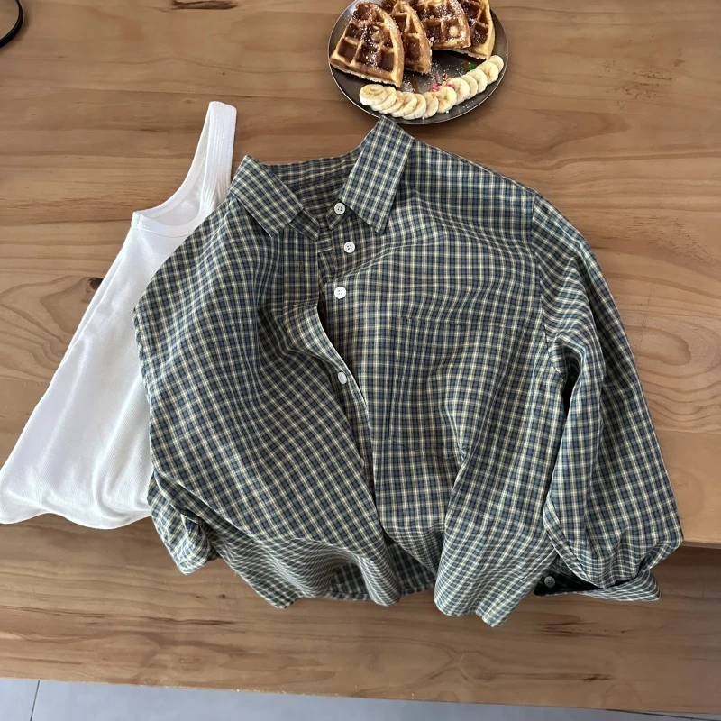 【林发发】“绿格子”简约风舒服自在经典白塔绿格精致衬衫