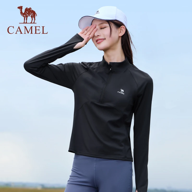 骆驼运动速干T恤女2025新款修身紧身长袖跑步健身瑜伽服上衣0617