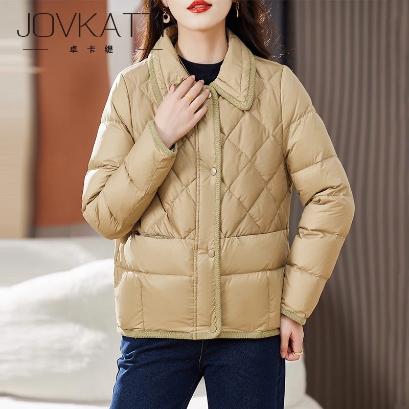 时尚短款羽绒服女冬季2025新款小香风洋气轻薄款小个子白鸭绒外套