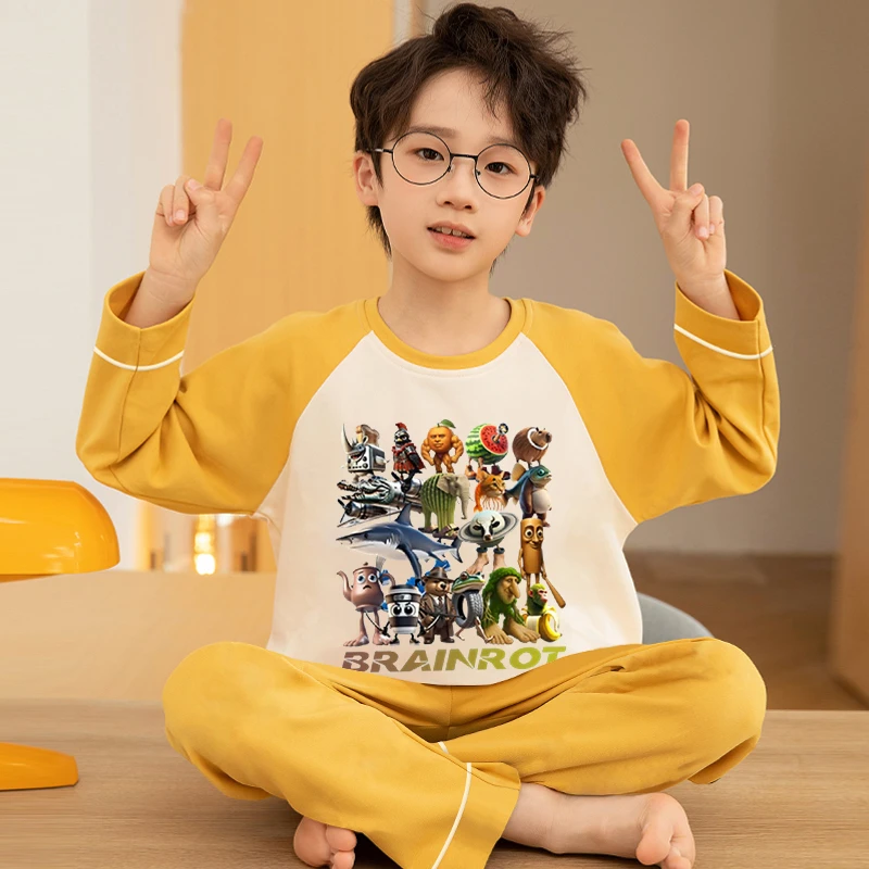 春秋睡衣男童长袖纯棉新款Tungtung山海经超火青少年大儿童家居服